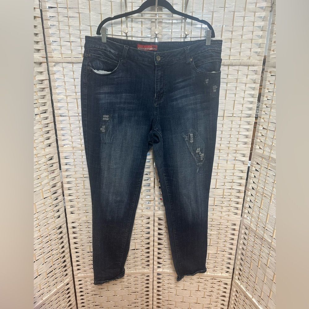 Zana Di Jeans ladies size 18 rhinestones stretch gold thread patches